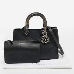Pre Owned Dior Black Leather And Python Medium Diorissimo Shopper Tote