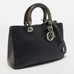 Pre Owned Dior Black Leather And Python Medium Diorissimo Shopper Tote