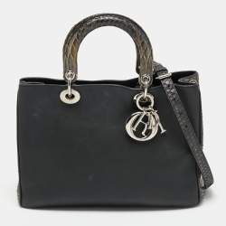 Pre Owned Dior Black Leather And Python Medium Diorissimo Shopper Tote