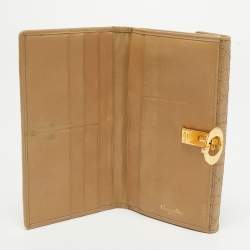 Pre Owned Dior Beige Cannage Patent Leather Continental Wallet