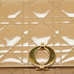 Pre Owned Dior Beige Cannage Patent Leather Continental Wallet