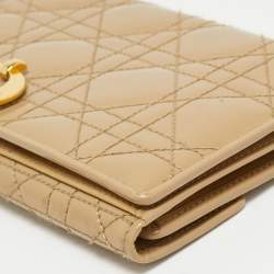 Pre Owned Dior Beige Cannage Patent Leather Continental Wallet