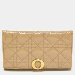 Pre Owned Dior Beige Cannage Patent Leather Continental Wallet