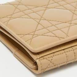 Pre Owned Dior Beige Cannage Patent Leather Continental Wallet