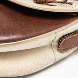 Pre Owned Dior Beige/Brown Leather and Fabric Limited Edition Saddle Bag