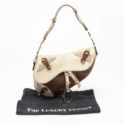 Pre Owned Dior Beige/Brown Leather and Fabric Limited Edition Saddle Bag