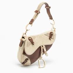 Pre Owned Dior Beige/Brown Leather and Fabric Limited Edition Saddle Bag