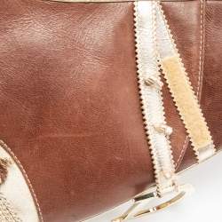 Pre Owned Dior Beige/Brown Leather and Fabric Limited Edition Saddle Bag