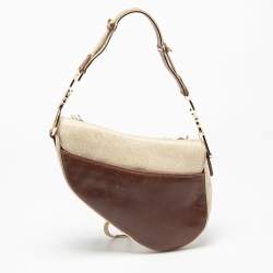 Pre Owned Dior Beige/Brown Leather and Fabric Limited Edition Saddle Bag