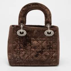 Pre Owned Dior Brown Velvet Mini Lady Dior Tote