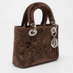 Pre Owned Dior Brown Velvet Mini Lady Dior Tote