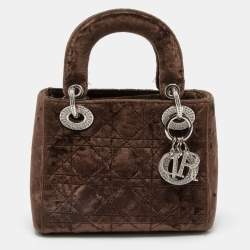 Pre Owned Dior Brown Velvet Mini Lady Dior Tote