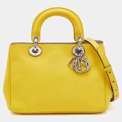 Pre Owned Dior Yellow Leather Mini Diorissimo Tote