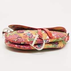Dior Multicolor Floral Canvas and Patent Leather Saddle Shoulder Bag