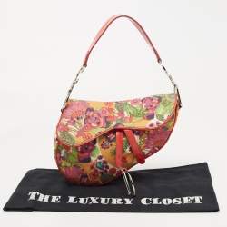Dior Multicolor Floral Canvas and Patent Leather Saddle Shoulder Bag