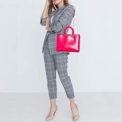 Pre Owned Dior Pink Python Leather Large Lady Dior Tote