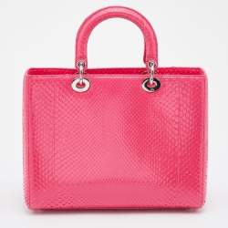 Pre Owned Dior Pink Python Leather Large Lady Dior Tote