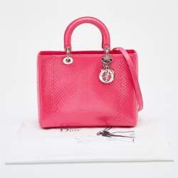 Pre Owned Dior Pink Python Leather Large Lady Dior Tote