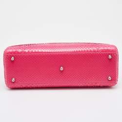 Pre Owned Dior Pink Python Leather Large Lady Dior Tote