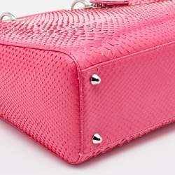 Pre Owned Dior Pink Python Leather Large Lady Dior Tote