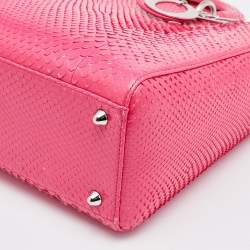 Pre Owned Dior Pink Python Leather Large Lady Dior Tote