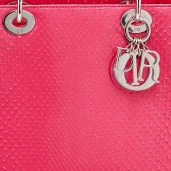 Pre Owned Dior Pink Python Leather Large Lady Dior Tote