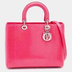 Pre Owned Dior Pink Python Leather Large Lady Dior Tote