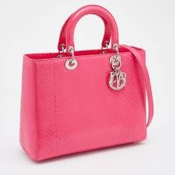 Pre Owned Dior Pink Python Leather Large Lady Dior Tote