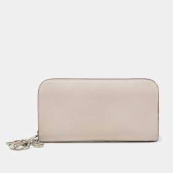 Pre Owned Dior Light Pink Leather Voyageur Continental Wallet