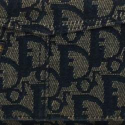 Pre Owned Dior Blue Denim Oblique Canvas and Leather Trim Continental Wallet