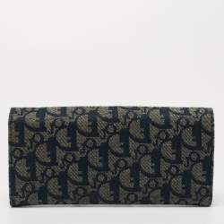 Pre Owned Dior Blue Denim Oblique Canvas and Leather Trim Continental Wallet