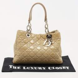 Pre Owned Dior Beige Cannage Patent Leather Small Soft Lady Dior Tote