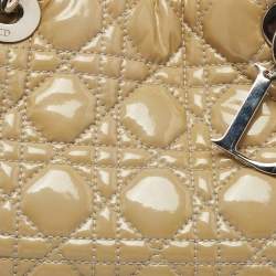 Pre Owned Dior Beige Cannage Patent Leather Small Soft Lady Dior Tote