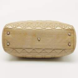 Pre Owned Dior Beige Cannage Patent Leather Small Soft Lady Dior Tote