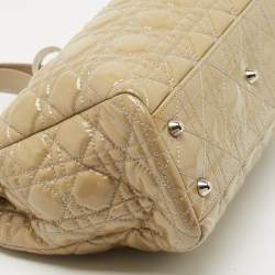 Pre Owned Dior Beige Cannage Patent Leather Small Soft Lady Dior Tote