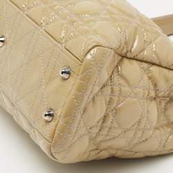 Pre Owned Dior Beige Cannage Patent Leather Small Soft Lady Dior Tote