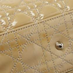 Pre Owned Dior Beige Cannage Patent Leather Small Soft Lady Dior Tote