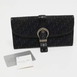 Pre Owned Dior Black Oblique Canvas and Leather Continental Wallet
