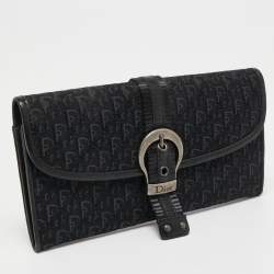 Pre Owned Dior Black Oblique Canvas and Leather Continental Wallet