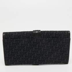 Pre Owned Dior Black Oblique Canvas and Leather Continental Wallet