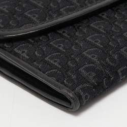 Pre Owned Dior Black Oblique Canvas and Leather Continental Wallet
