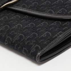 Pre Owned Dior Black Oblique Canvas and Leather Continental Wallet