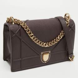 Pre Owned Dior Plum Leather Medium Diorama Flap Shoulder Bag