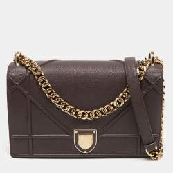 Pre Owned Dior Plum Leather Medium Diorama Flap Shoulder Bag