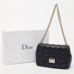 Pre Owned Dior Dark Blue Cannage Leather Miss Dior Medium Flap Bag