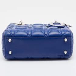 Dior Blue Cannage Quilted Leather Mini Lady Dior Bag