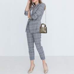 Pre Owned Dior Metallic Grey Python Leather Mini Lady Dior Tote