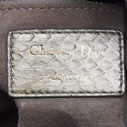 Pre Owned Dior Metallic Grey Python Leather Mini Lady Dior Tote
