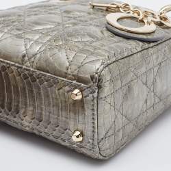 Pre Owned Dior Metallic Grey Python Leather Mini Lady Dior Tote