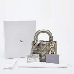 Pre Owned Dior Metallic Grey Python Leather Mini Lady Dior Tote